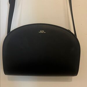A.P.C. Black Leather Demi-Lune Crossbody with Gold Logo
